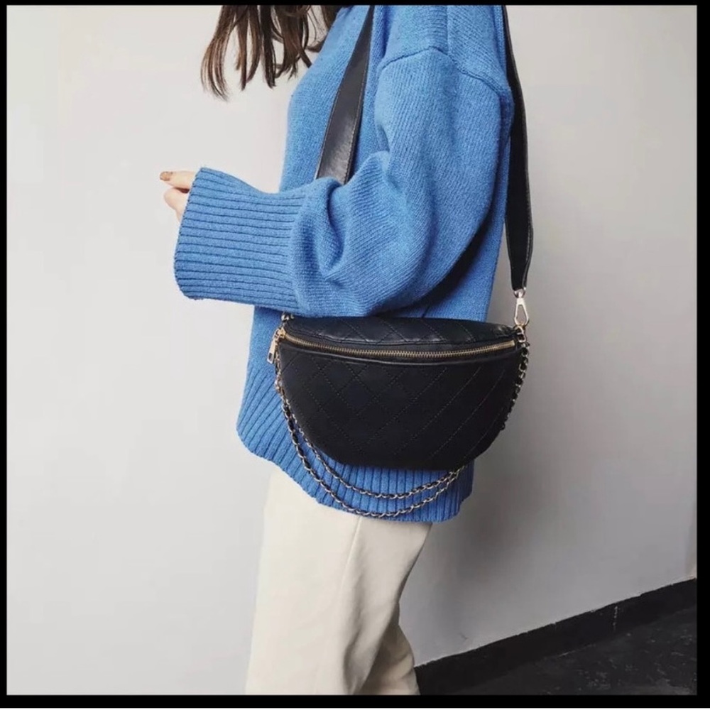 Black quilted faux leather Fanny pack/bag